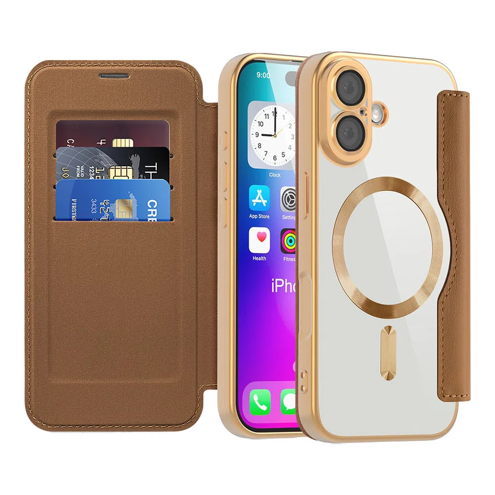 Custodia MagSafe per Apple iPhone 17, Techsuit, SmartMag Book, Marrone — 2