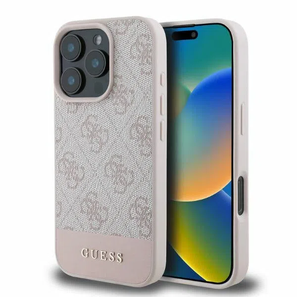 Custodia per Apple iPhone 16 Pro, Guess, 4G Bottom Stripe, Rosa — 2