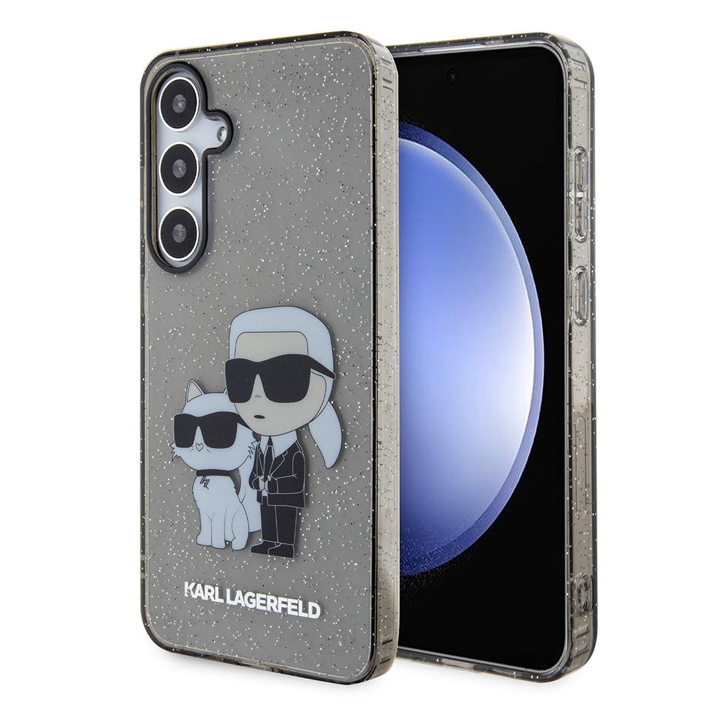 Karl Lagerfeld Custodia per Samsung Galaxy S24+ S926, Karl Lagerfeld, Glitter Karl & Choupette, Nero Trasparente