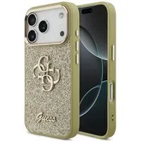 Custodia per Apple iPhone 17 Pro, Guess, Fixed Glitter Big 4G Metal Frame, Dorata — 3