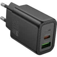 Caricabatterie Rete HOCO N61, 20W, 3A, 1 x USB-A - 1 x USB-C, Nero — 3