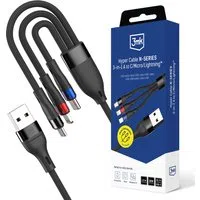 Cavo di Ricarica USB-A - Lightning / microUSB / USB-C 3MK Hyper N, 18W, 1.2m, Nero — 3