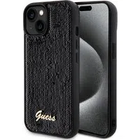 Custodia per Apple iPhone 15, Guess, Sequin Script Metal, Nera — 3