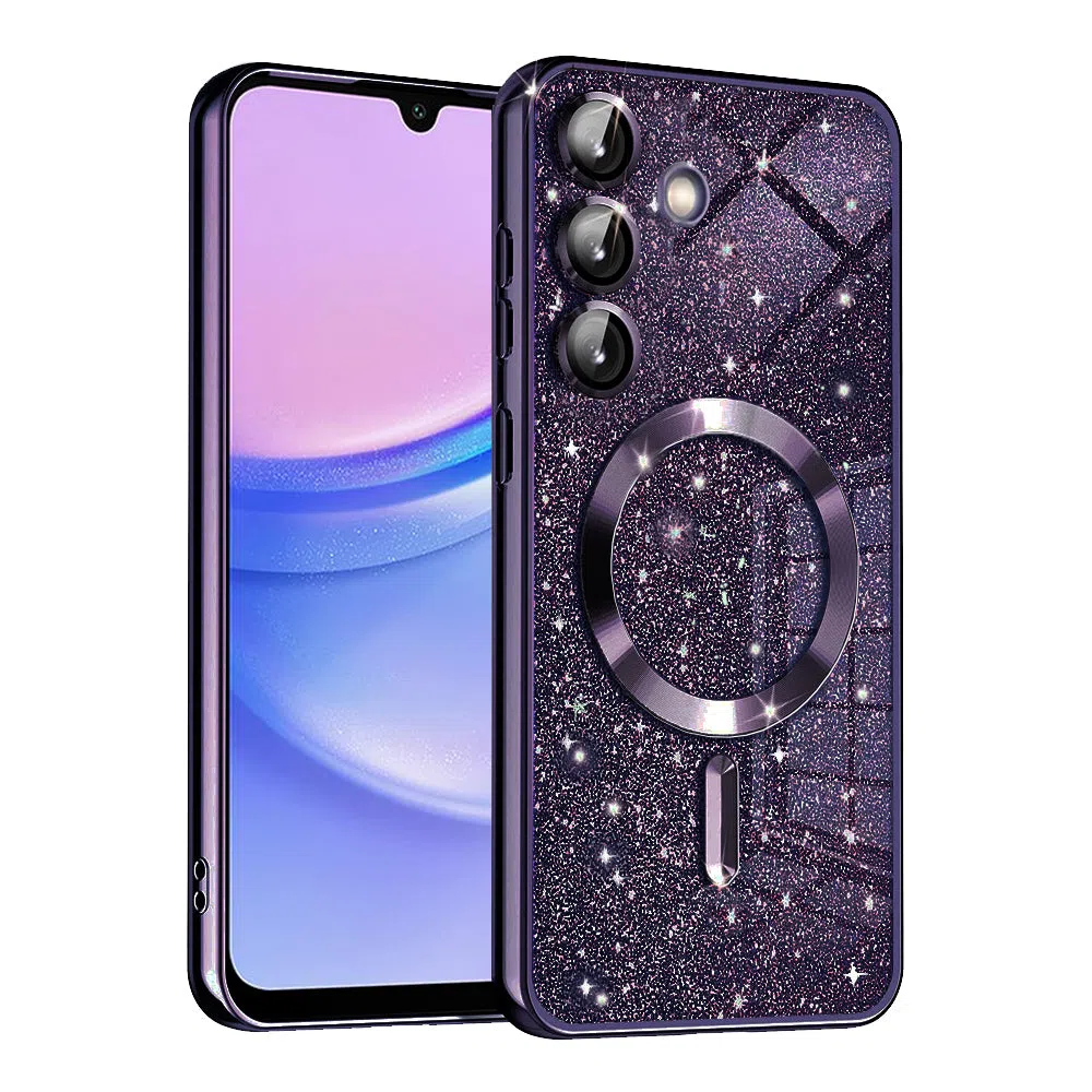 Custodia MagSafe per Samsung Galaxy A15 5G A156 / A15 A155, Techsuit, Luxury Glitter, Viola Scuro — 2