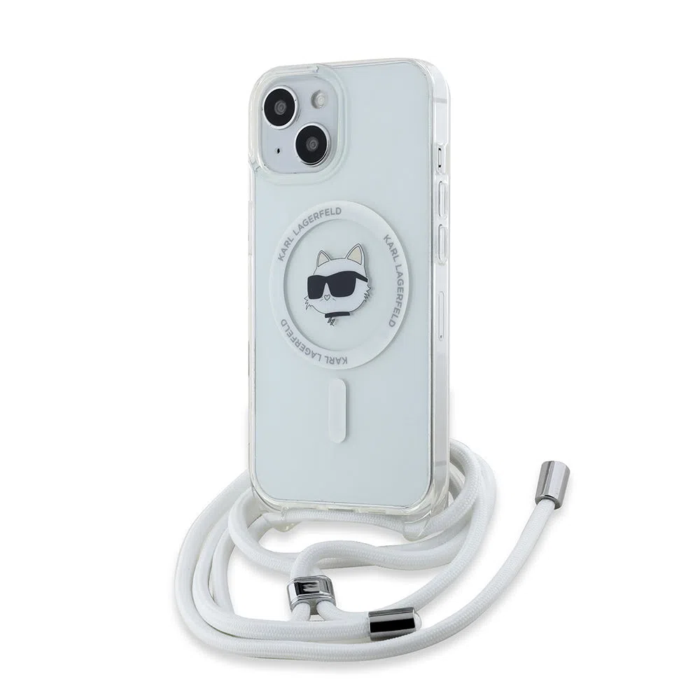 Custodia MagSafe per Apple iPhone 14, Karl Lagerfeld, IML Crossbody Choupette's Head con Tracolla, Trasparente — 2