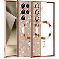 Custodia MagSafe per Samsung Galaxy S24 Ultra S928, Techsuit, Luxury Glitter, Rosa Oro