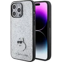 Custodia per Apple iPhone 15 Pro Max, Karl Lagerfeld, Glitter Fixed Choupette Logo, Argento — 3