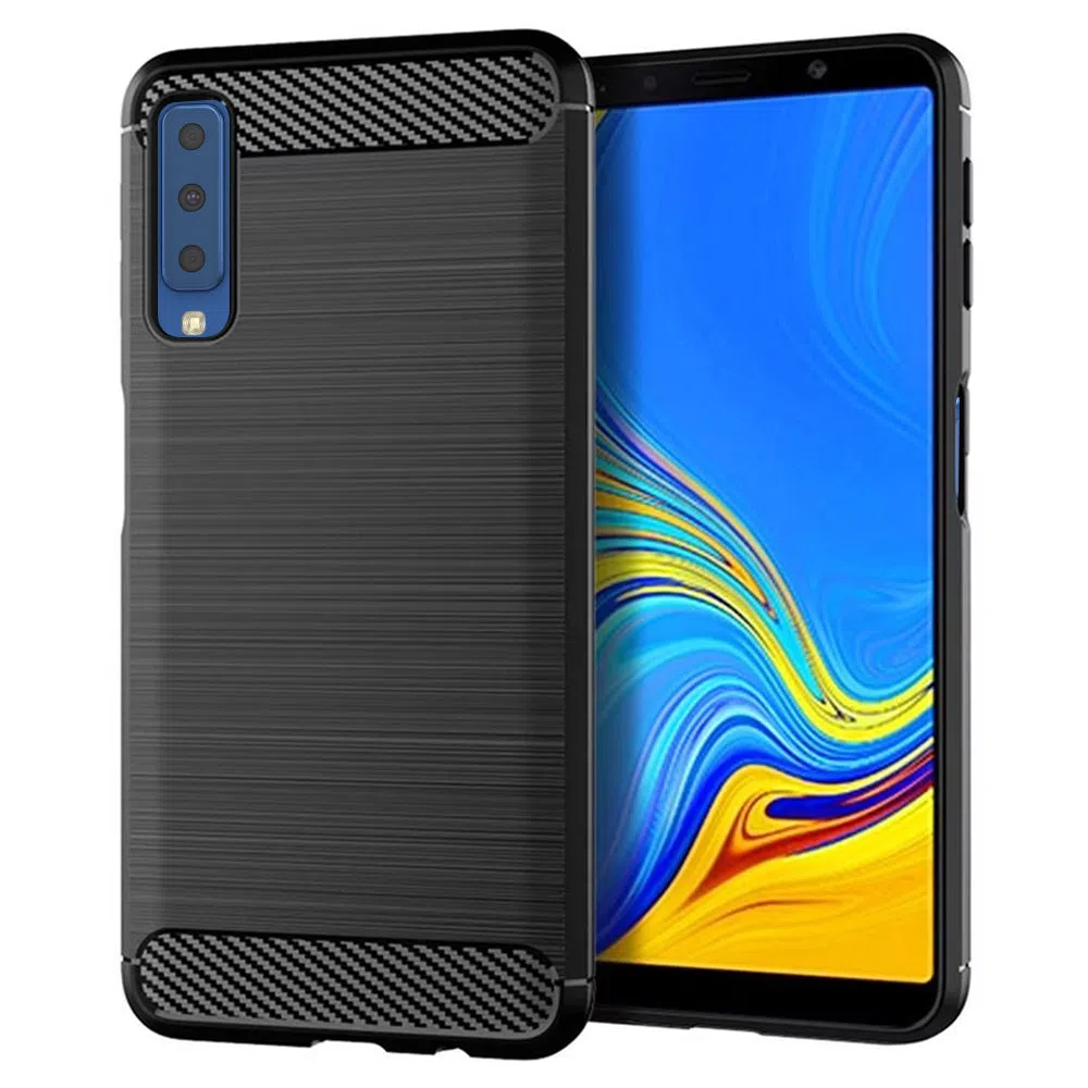 Custodia per Samsung Galaxy A7 (2018) A750, Techsuit, Carbonio, Nera — 2