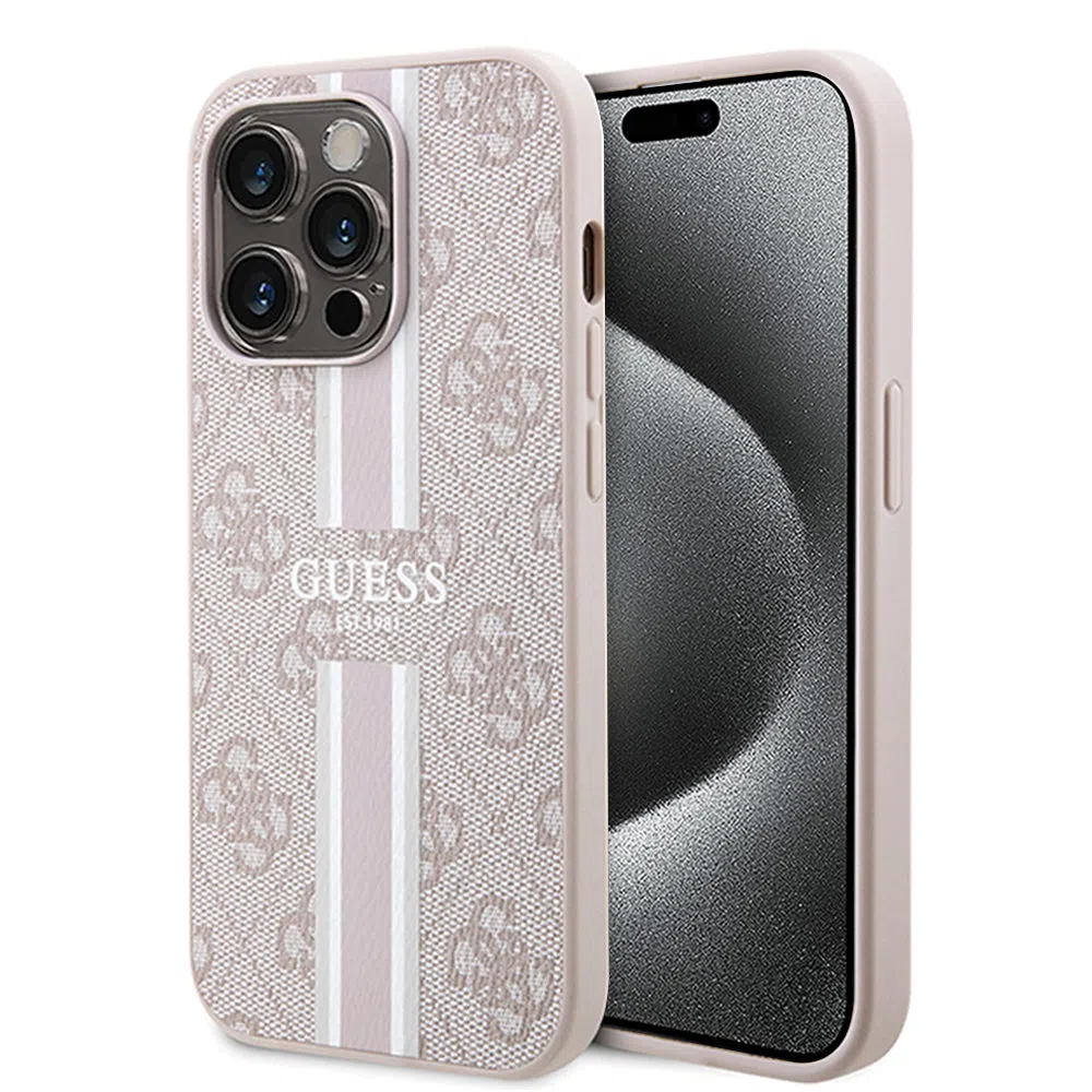 Custodia MagSafe per Apple iPhone 15 Pro Max, Guess, 4G Printed Stripes, Rosa — 2