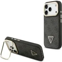 Custodia MagSafe per Apple iPhone 17 Pro Max, Guess, 4G Triangle Logo with Stand Camera, Nera Dorata — 3