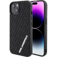 Custodia per Apple iPhone 15, Karl Lagerfeld, 3D Rubber Multi Logo, Nera — 3