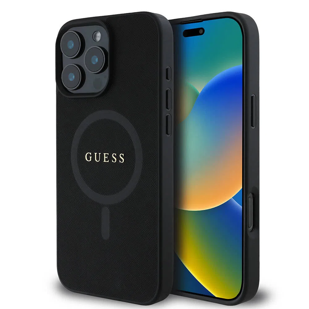 Custodia MagSafe per Apple iPhone 16 Pro Max, Guess, Saffiano Classic Logo, Nera — 2