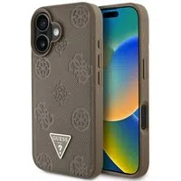 Custodia MagSafe per Apple iPhone 16, Guess, Peony Grained Hot Stamp Triangle, Marrone — 3