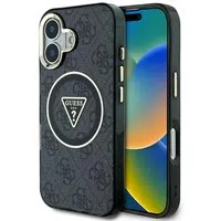 Custodia MagSafe per Apple iPhone 16, Guess, IML Glitter 4G Circle Triangle, Nera — 3