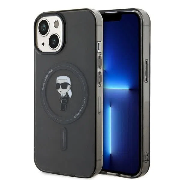 Custodia MagSafe per Apple iPhone 15, Karl Lagerfeld, IML Ikonik Karl, Nera — 2