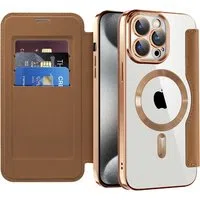 Custodia MagSafe per Apple iPhone 15 Pro Max, Techsuit, SmartMag Book, Marrone — 3