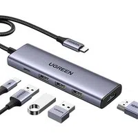 Hub USB-C UGREEN CM511 (15596), 3 x USB-A 3.0 - 1 x USB-C - 1 x HDMI, Grigio — 3