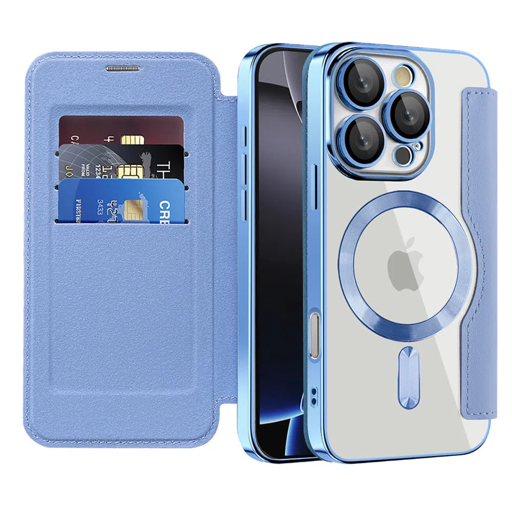 Custodia MagSafe per Apple iPhone 16 Pro, Techsuit, SmartMag Book, Blu — 2