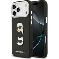 Custodia per Apple iPhone 17 Pro Max, Karl Lagerfeld, Grained Karl & Choupette's Heads Pins and Logo, Nera — 3