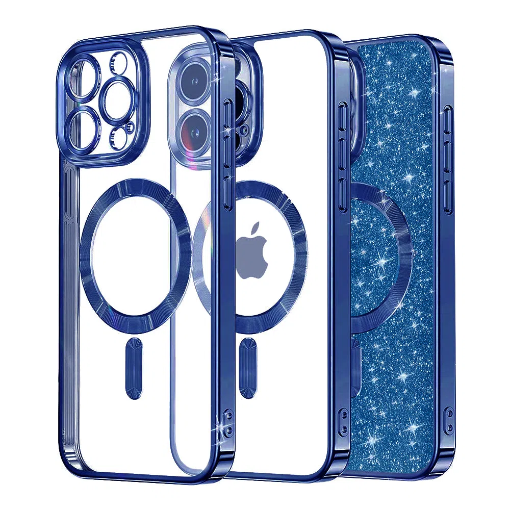 Custodia MagSafe per Apple iPhone 12 Pro, Techsuit, Luxury Glitter, Blu Scuro — 2