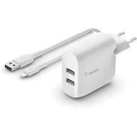 Caricatore da rete con cavo USB-C Belkin BoostCharge Dual, 24W, 2.4A, 2 x USB-A, Bianco WCE001vf1MWH — 3