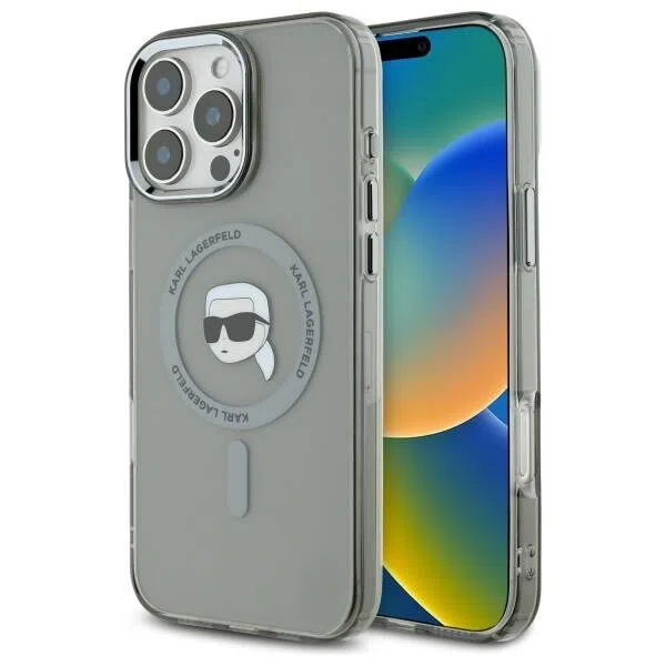 Custodia MagSafe per Apple iPhone 16 Pro, Karl Lagerfeld, IML Metal Karl's Head, Nera — 2
