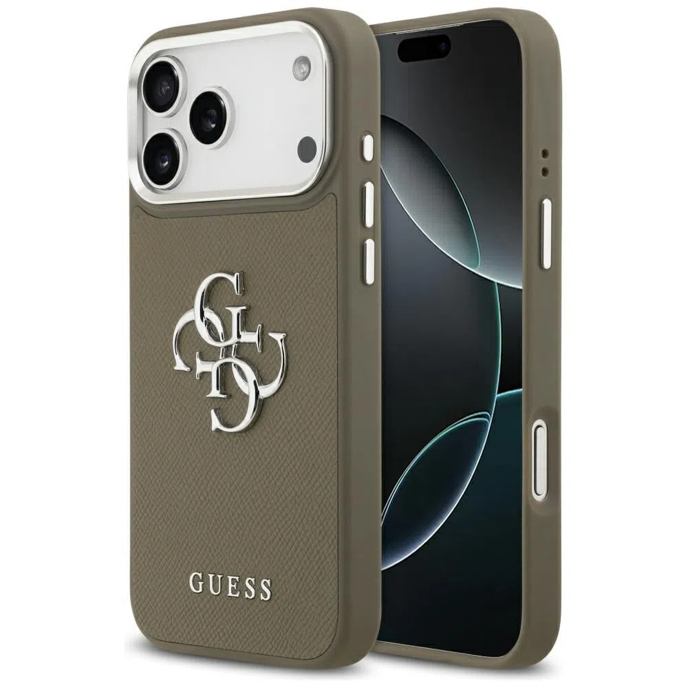 Custodia per Apple iPhone 17 Pro Max, Guess, 4G Grained Big And Classic Logo, Marrone Argentato — 2