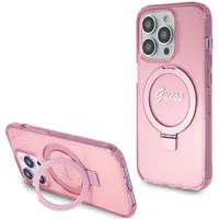 Custodia MagSafe per Apple iPhone 15 Pro, Guess, IML Ring Stand Glitter, Rosa — 3