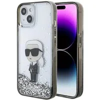 Custodia per Apple iPhone 15, Karl Lagerfeld, Liquid Glitter Ikonik Karl, Trasparente — 3