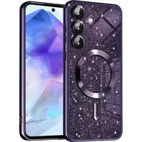 Custodia MagSafe per Samsung Galaxy A55 5G A556, Techsuit, Luxury Glitter, Viola Scuro — 3