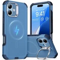 Custodia MagSafe per Apple iPhone 16, ESR, Cyber Armor Kickstand, Blu — 3