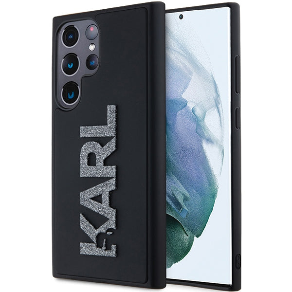Karl Lagerfeld Custodia per Samsung Galaxy S24 Ultra S928, Karl Lagerfeld, Logo Glitter in Gomma 3D, Nera