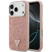 Custodia MagSafe per Apple iPhone 17 Pro, Guess, Glitter Triangle Logo, Rosa — 3