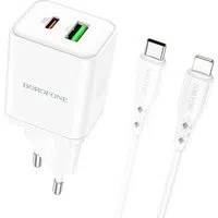 Caricabatterie da Rete con Cavo Lightning Borofone BN7, 20W, 3A, 1 x USB-A - 1 x USB-C, Bianco — 3