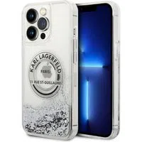 Custodia per Apple iPhone 14 Pro Max, Karl Lagerfeld, Liquid Glitter RSG, Argento — 3