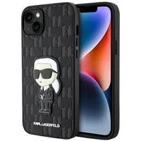 Custodia per Apple iPhone 14 Plus, Karl Lagerfeld, Saffiano Monogram Ikonik Karl, Nera — 3