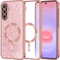 Custodia MagSafe per Samsung Galaxy A37 5G, Techsuit, Luxury Glitter, Rosa Dorato — 3