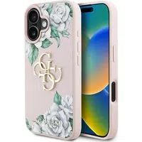 Custodia per Apple iPhone 16, Guess, 4G Grained Roses Big Logo, Rosa — 3