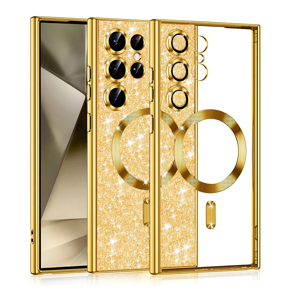 Custodia MagSafe per Samsung Galaxy S24 Ultra S928, Techsuit, Luxury Glitter, Dorata — 2