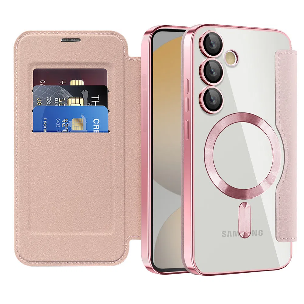 Custodia MagSafe per Samsung Galaxy S24 FE S721, Techsuit, SmartMag Book, Rosa — 2