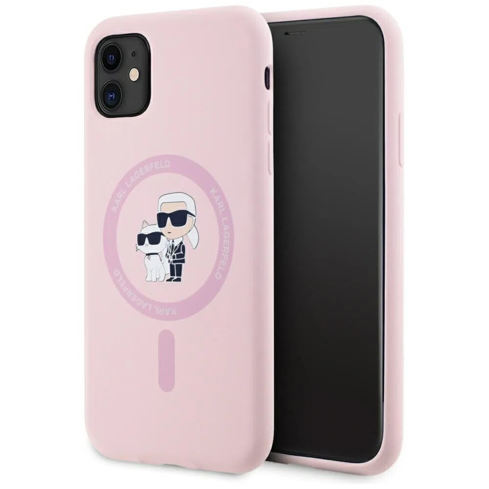 Custodia MagSafe per Apple iPhone 11, Karl Lagerfeld, Silicone Karl & Choupette, Rosa — 2