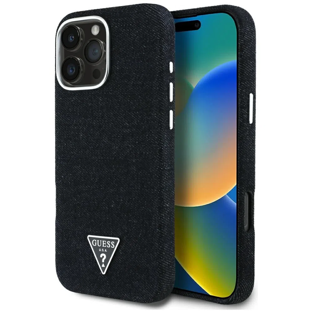 Custodia MagSafe per Apple iPhone 16 Pro Max, Guess, Denim Triangle Logo, Nera — 2
