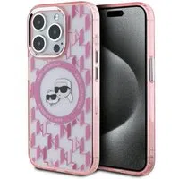Custodia MagSafe per Apple iPhone 15 Pro, Karl Lagerfeld, IML Monogramma Karl & Choupette's Heads, Rosa — 3