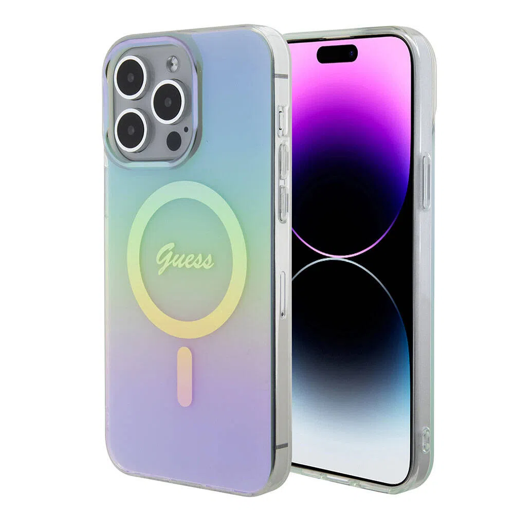 Custodia MagSafe per Apple iPhone 15 Pro Max, Guess, IML Iridescente, Turchese — 2