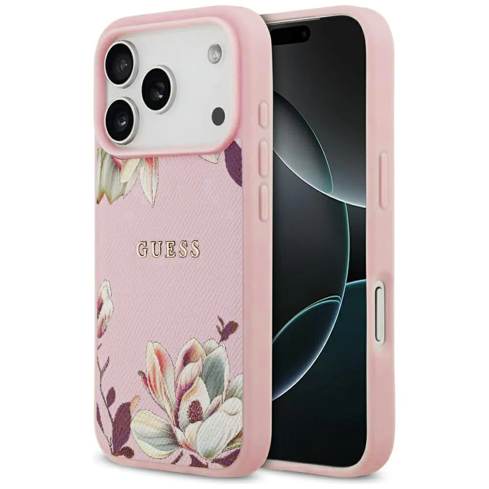 Custodia MagSafe per Apple iPhone 17 Pro, Guess, Grained Flowers, Rosa — 2