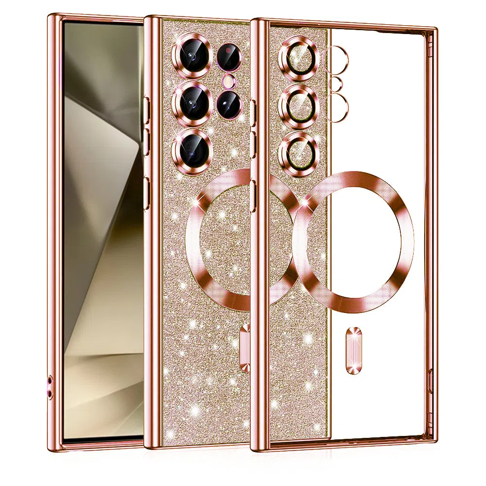 Custodia MagSafe per Samsung Galaxy S24 Ultra S928, Techsuit, Luxury Glitter, Rosa Oro — 2