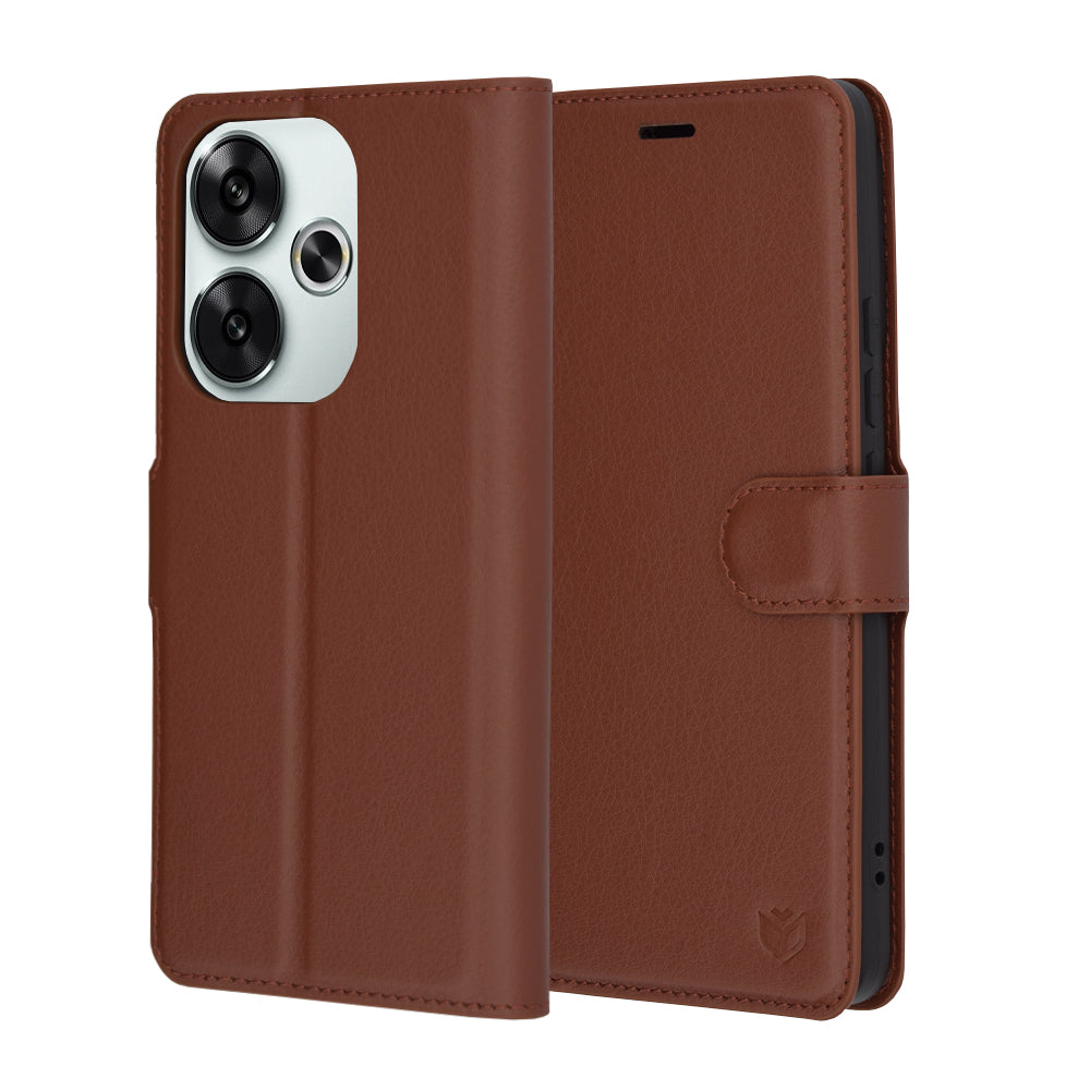 Techsuit Custodia per Xiaomi Poco F6, Techsuit, Leather Folio, Marrone