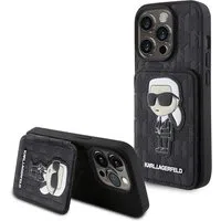 Custodia per Apple iPhone 15 Pro, Karl Lagerfeld, Saffiano Cardslots and Stand Monogram Ikonik Karl, Nera — 3