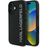Custodia per Apple iPhone 16, Karl Lagerfeld, 3D Rubber Elongated Glitter Logo, Nera — 3