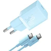 Caricabatterie Rete con Cavo USB-C Baseus GaN Mini 1C, 30W, 3A, 1 x USB-C, Blu P10110902313-00 — 3